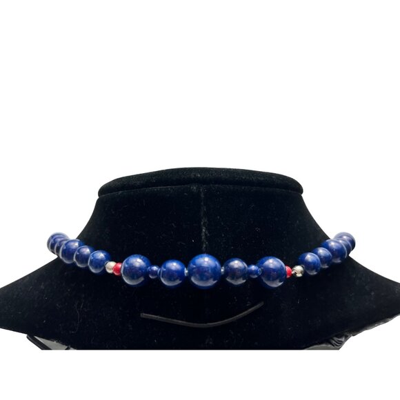 Vintage Red & Blue Beaded Necklace With Artistic Pendant A19 - Picture 4 of 7